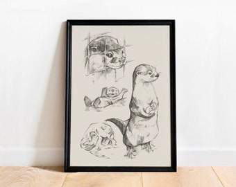 Cute Otters Illustration - Art Print