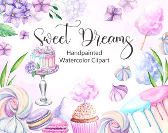 Sweet Dreams Bakery, Watercolor Bakery Clipart, Cake Watercolor Clipart