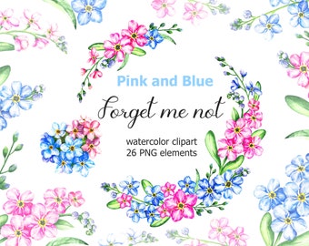 Forget Me Not Watercolor Floral Clipart, Wedding Invitation Clipart, Summer Floral Clipart