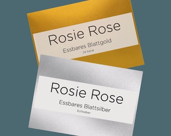 Essbares Blattgold & Blattsilber | Gold 5x5 cm - Silber 6x6, 10er Pack | Tortendekoration, Topping, Hochzeitstorte | ROSIE ROSE