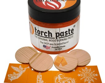 Torch Paste Vintage Christmas Ornament / Coaster Kit | 4 Reusable Stencils | Candle, Manger, Snowflake, Angel | 2 Squeegees | 4 Wood Rounds