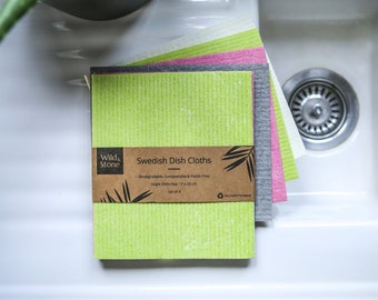 Strofinacci svedesi in spugna compostabile, confezione da 12 pezzi, colori vivaci assortiti in tinta unita, riutilizzabili, per cucina, banconi e lavare i piatti, cotone cellulosa ecologico