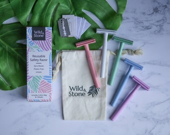 Reusable Safety Razor for Women & Men - Includes 5 Blades and Travel Bag