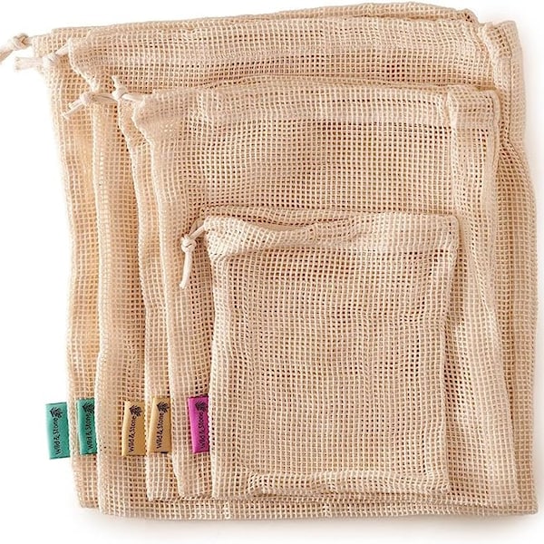 Reusable Produce Bags - Organic Cotton - Mesh - 5 Pack