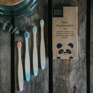 Brosse à dents en bambou pour bébé - Lot de 4 - Poils extra doux