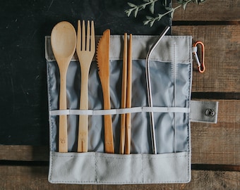 Reusable Bamboo Picnic Cutlery Set - 8 Piece