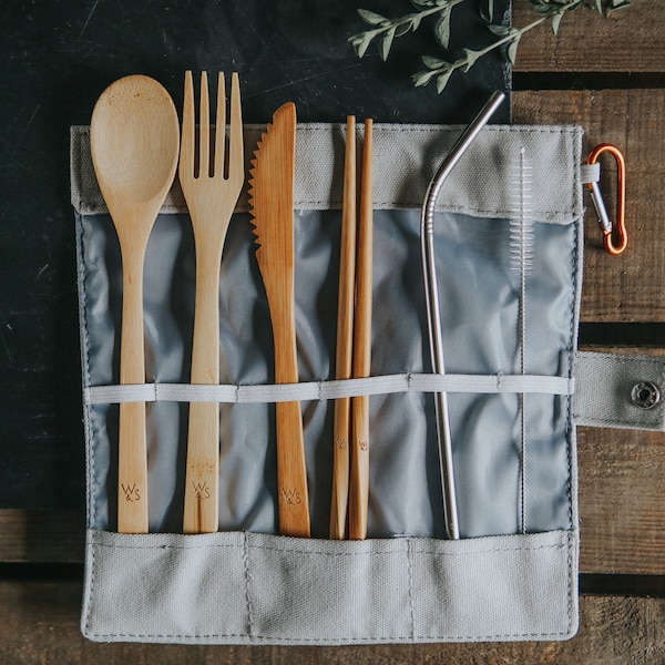 Reusable Bamboo Picnic Cutlery Set - 8 Piece