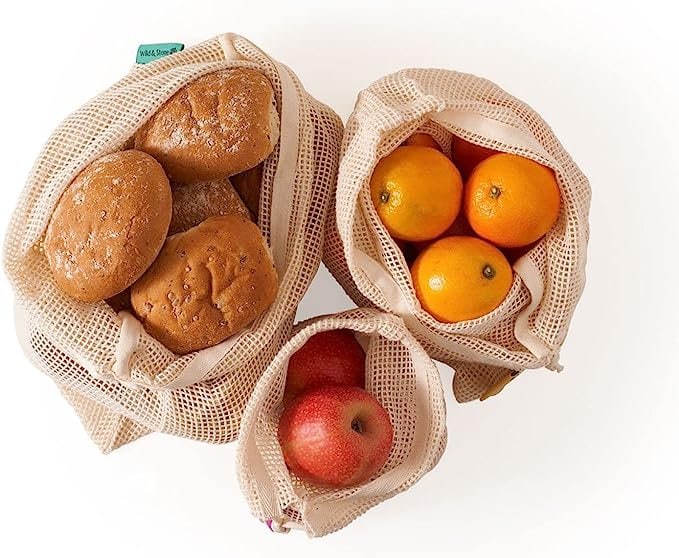 Sacchetti In Cotone Bio Per Spesa - Set 6 Pezzi Riutilizzabili Per Frutta, Verdura E Pane - Foto 3