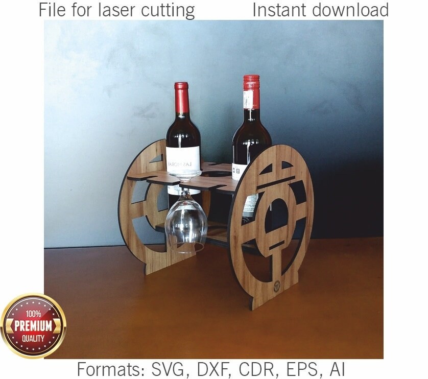 Wooden Wheel Wine Rack Stemware Bottle Glass. Laser Cut Files Etsy