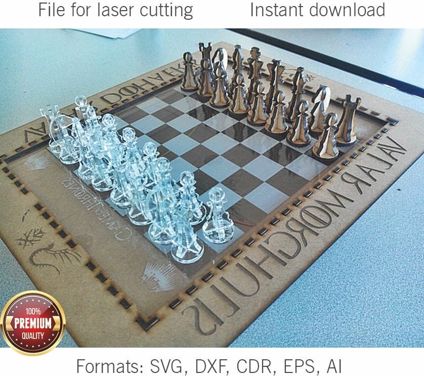 Laser Cut Wooden Chess Board & Pieces 4mm Free Vector cdr Download