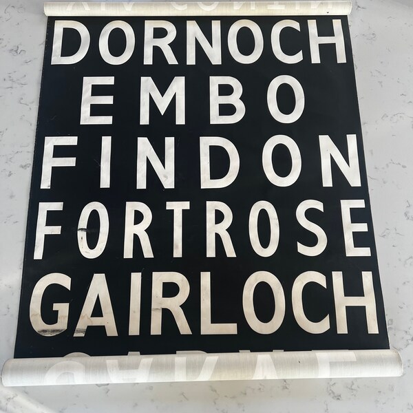 1960s Bus Sign INDIVIDUAL Place-name - Ross-Shire / Dornoch / Embo / Findon / Fortress / Gairloch