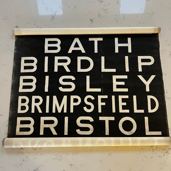 1966 Bus Sign INDIVIDUAL Place-name - Cotswolds / Bath / Birdlip / Bisley / Brimpsfield / Bristol