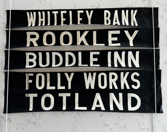 1960s Bus Sign Individual Place-name (Isle of Wight) - Whiteley Bank / Rookley / Buddle Inn / Folly Works / Totland