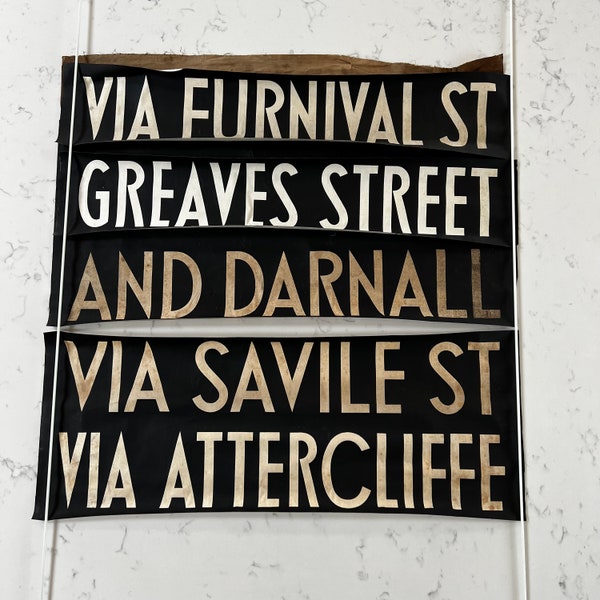 1960s Tram / Bus Sign Individual Place-name SHEFFIELD - Furnival Street / Greaves Street / Darnall / Savile Street / Attercliffe