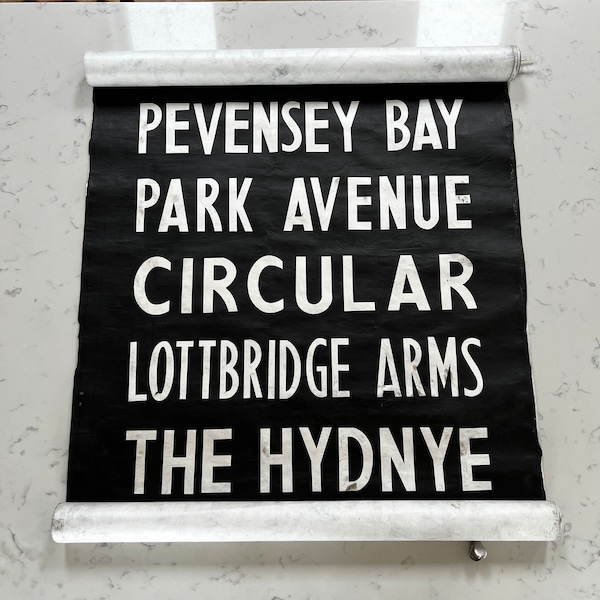 1980's Bus Sign INDIVIDUAL Place-name - Eastbourne / Pevensey Bay / Park Avenue / Circular / Lottbridge Arms / The Hydnye