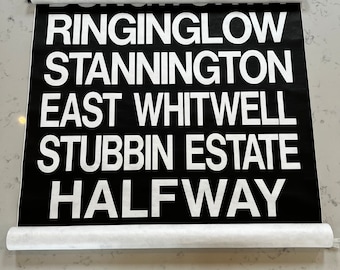 1980s Bus Sign INDIVIDUAL Place-name - Sheffield / Ringinglow / Stannington / Stubbin Estate / Halfway