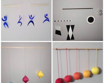 Set of 4 Montessori mobiles (Gobbi colors of your choice and blue dancers)