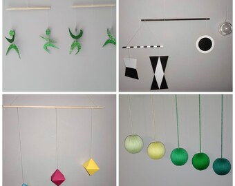 Set of 4 Montessori mobiles (Gobbi colors of your choice and green dancers)