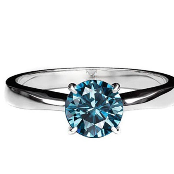 5.00 Ct Blue diamond ring with 925 sterling silver white gold finish Quality AAA Clarity certified !