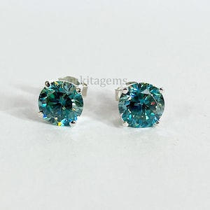 5.00 Ct Certified Blue Diamond Solitaire Studs Earrings in 925 Sterling Silver Quality AAA Certified !