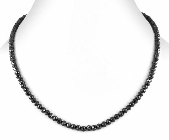 5 Mm Black Diamond Beads Necklace 18 Inches Faceted Great Shine