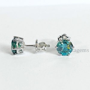 4 Ct Certified Blue Diamond Solitaire Studs Great Shine And Luster ! Gift for her, Gift for partner