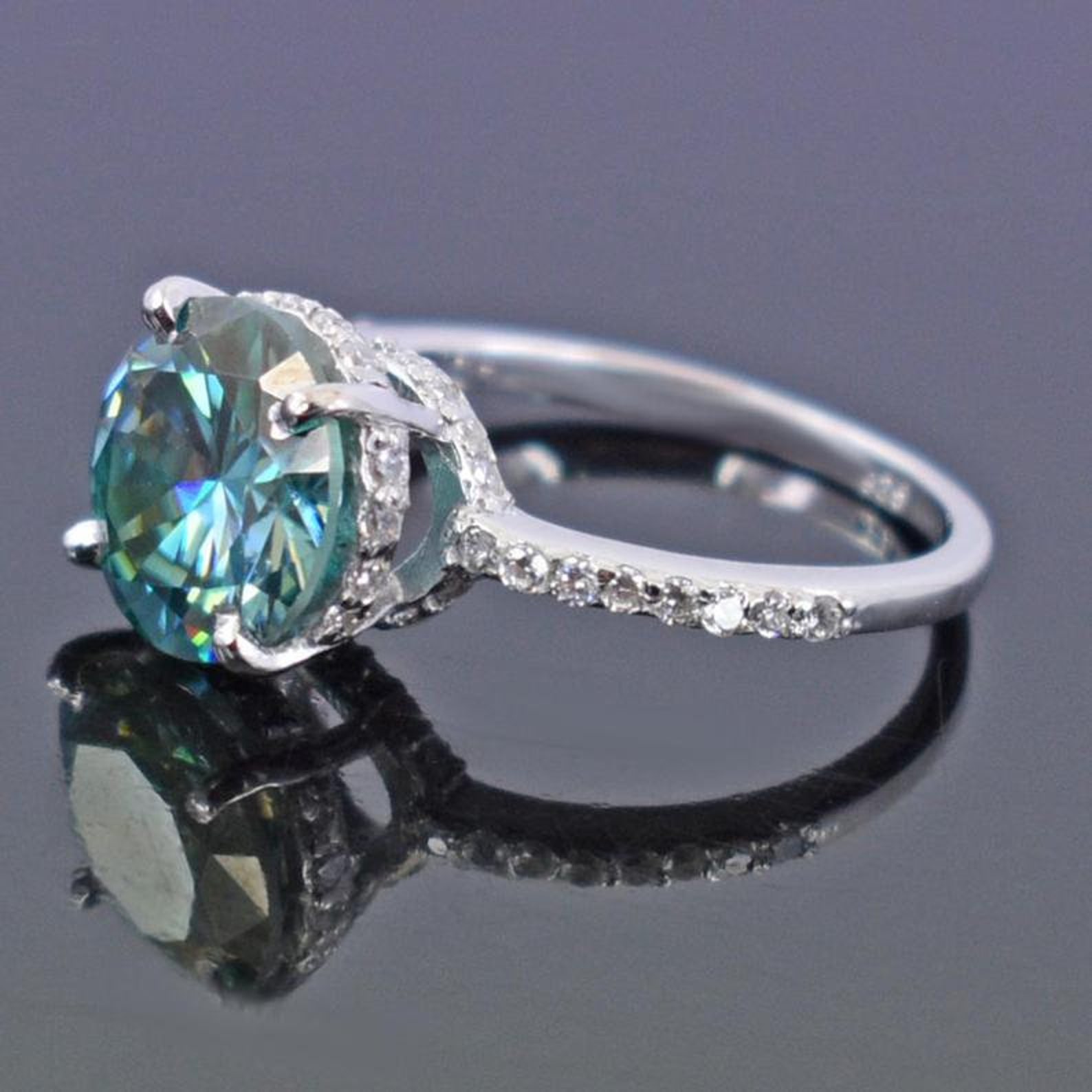 2 Ct Blue Diamond Ring Around With White Accents in 925 - Etsy UK