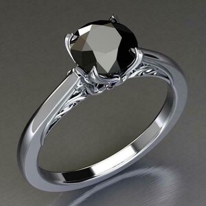 2.5 Ct Certified Black Diamond Ring in Sterling Silver AAA-Great shine & luster !