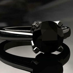 5 cts Black Diamond With 925 Sterling Silver Black Rhodium Ring, Certified, AAA Grade, Birthday gift, Anniversary gift