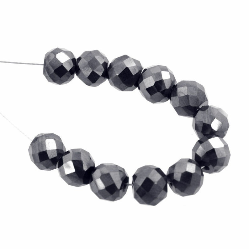 12 Pcs Round 12 Ct 5 mm Certified Black Diamond Bead For Jewelry Making AAA