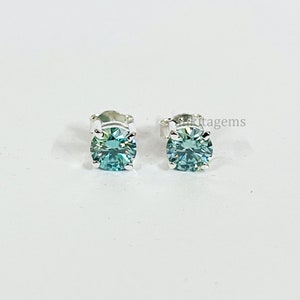 2.00 Ct Certified Blue Diamond Solitaire Studs Earrings in 925 Sterling Silver Quality AAA !