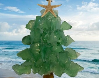 Beach Sea Glass Christmas Tree Ornament/ Suncatcher/ Handmade/ FREE SHIPPING