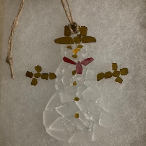 Beach  Sea Glass Christmas Snowman Ornament/ Handmade/ FREE SHIPPING