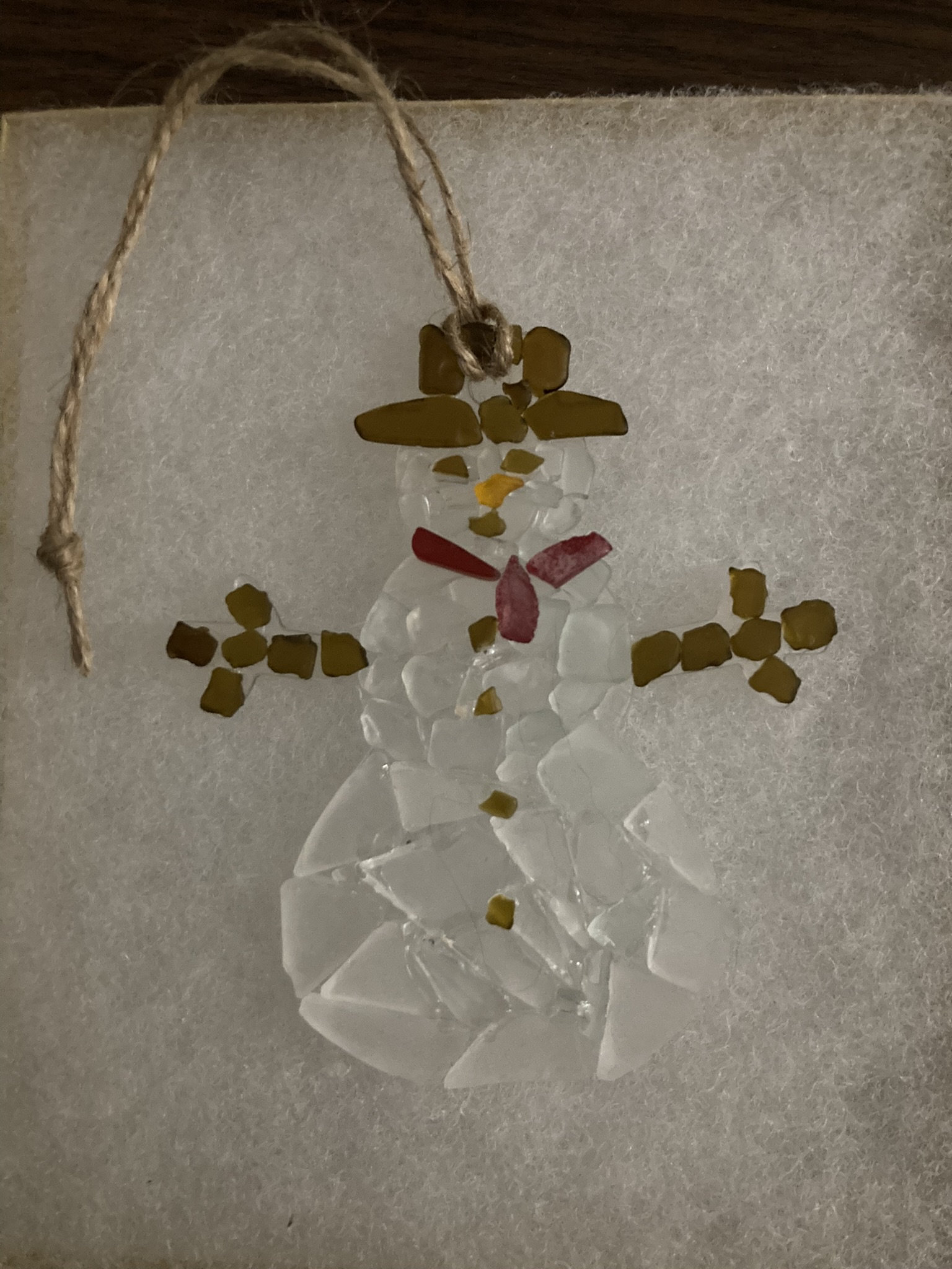 Beach  Sea Glass Christmas Snowman Ornament/ Handmade/ FREE SHIPPING