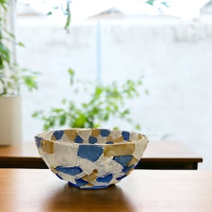 Beach Décor Sea Glass Bowl/Blue Gold Seaglass Bowl/Decorative Seaglass Bowl/wedding gift couple unique/handmade