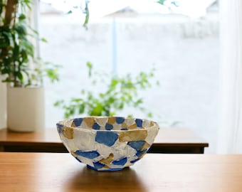 Beach Décor Sea Glass Bowl/Blue Gold Seaglass Bowl/Decorative Seaglass Bowl/wedding gift couple unique/handmade