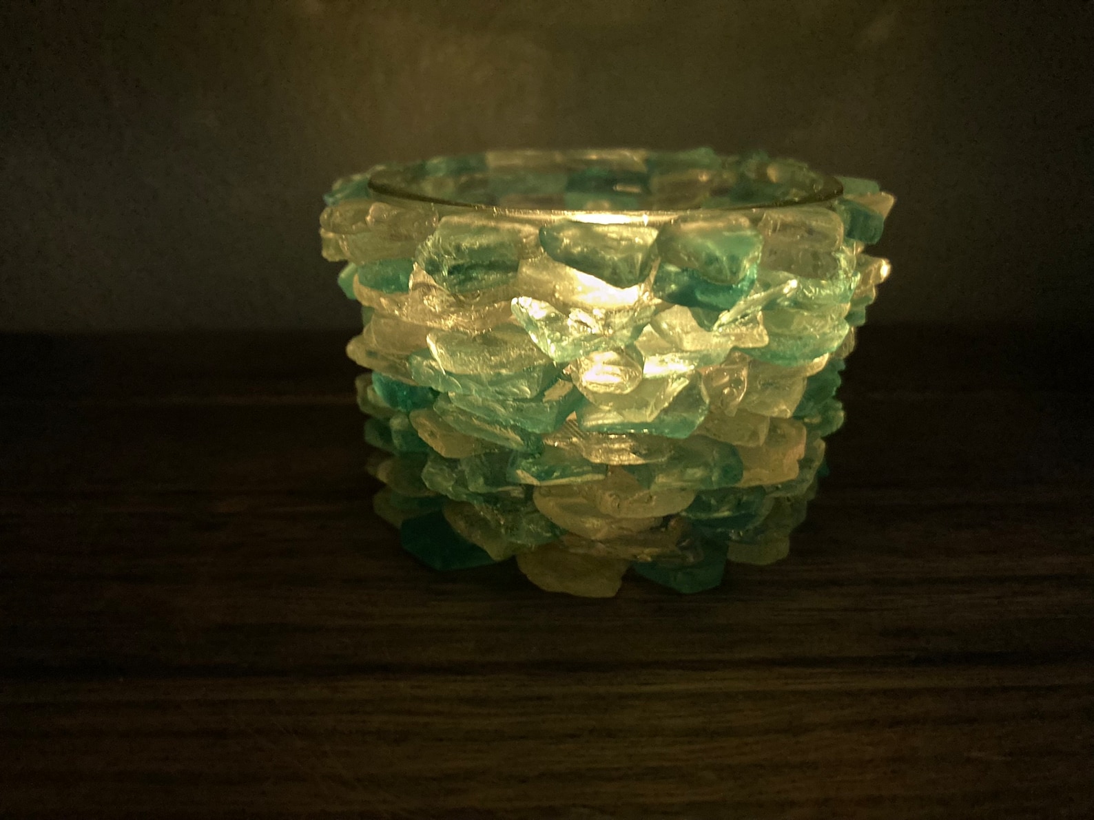 Beach Décor Sea Glass Tea Light Candle Holder/ Handmade/ FREE Etsy