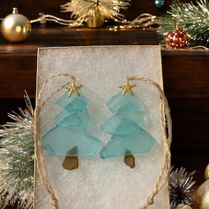 Beach Blue Sea Glass Christmas Tree Ornament/ Handmade/Set of Two/ FREE SHIPPING