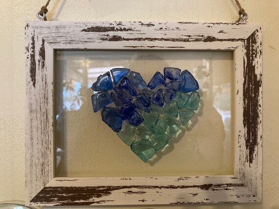 Sea Glass Heart/blue Heart Wall Hanging/coastal Heart