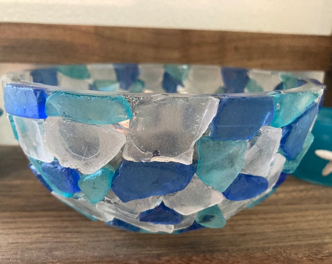 Glass Art Wave Bowl in Aqua Teal Navy Blue Modern Decorative ...