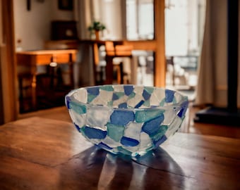 Beach Décor Sea Glass on Glass Bowl/Blue Seaglass Bowl/Seaglass Bowl/Homedecor/ wedding gift couple unique/handmade