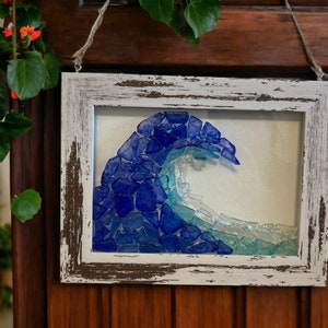Beach Wave/ocean wave window/beach wall hanging/coastal Seaglass art/wave art/Seaglass art/ Handmade/ FREE SHIPPING