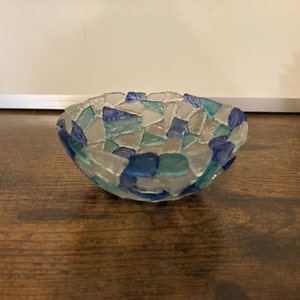 Ocean Beach Blue Seaglass Bowl, Decorative Seaglass Bowl, Homedecor, Mosaic/ FREE SHIPPING