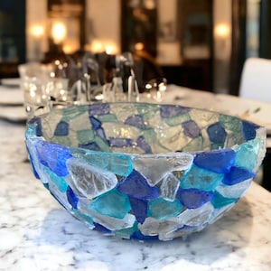 Beach Sea Glass Resin Bowl /Blue Seaglass Bowl /Beach Decor /Decorative Seaglass Bowl /Home décor /wedding gift couple unique/ handmade