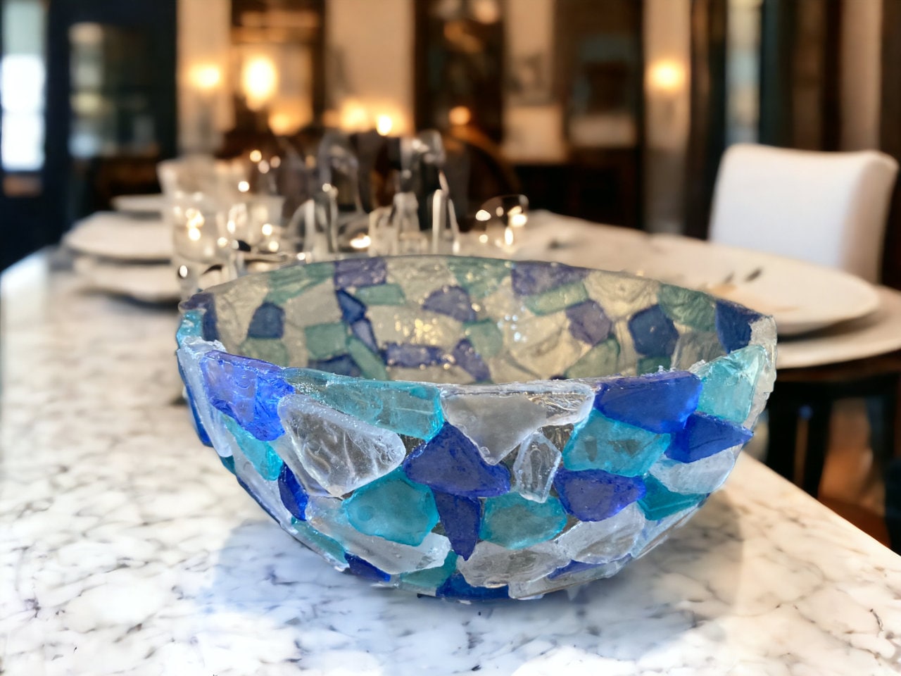 Beach Sea Glass Resin Bowl /Blue Seaglass Bowl /Beach Decor /Decorative Seaglass Bowl /Home décor /wedding gift couple unique/ handmade