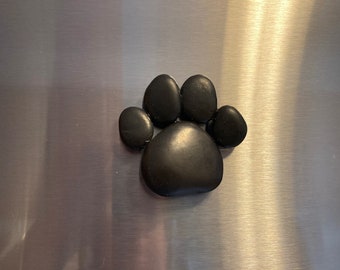 Paw Magnet, Pebble Black, Fridge Magnet, Beach Stone/ FREE Domestic SHIPPING