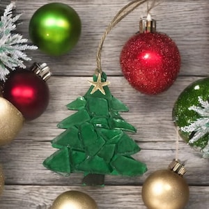 Beach Sea Glass Green Christmas Tree Ornament/ Handmade/ FREE SHIPPING