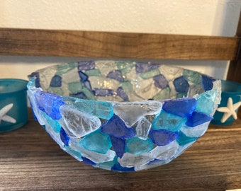 Beach Sea Glass Resin Bowl /Blue Seaglass Bowl /Beach Decor /Decorative Seaglass Bowl /Home décor /wedding gift couple unique/ handmade