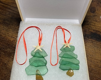 Beach Sea Glass Christmas Tree Ornament/ Handmade/Set of Two/ FREE SHIPPING