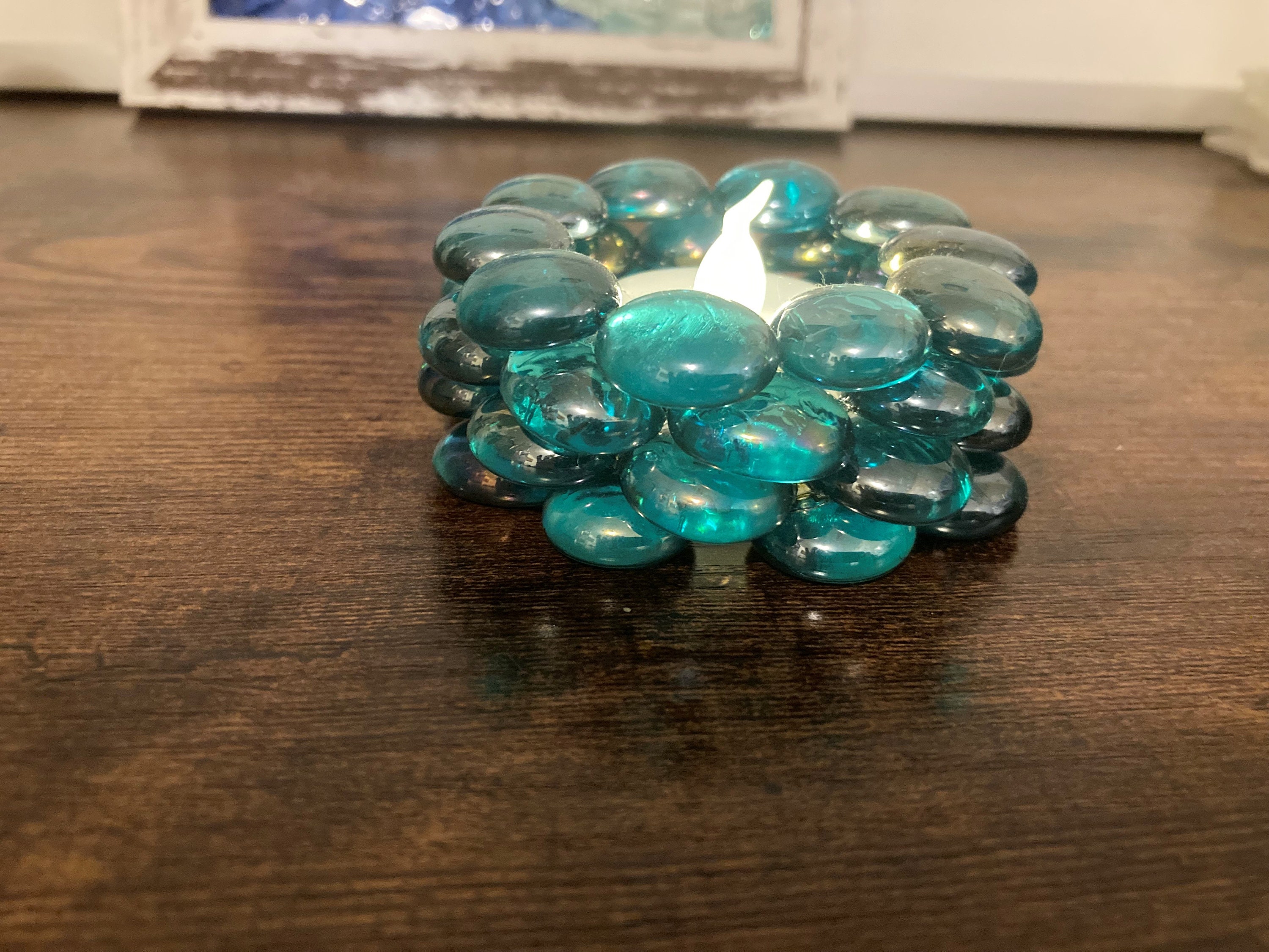 Teal Clear Glass Candle Holder Etsy UK